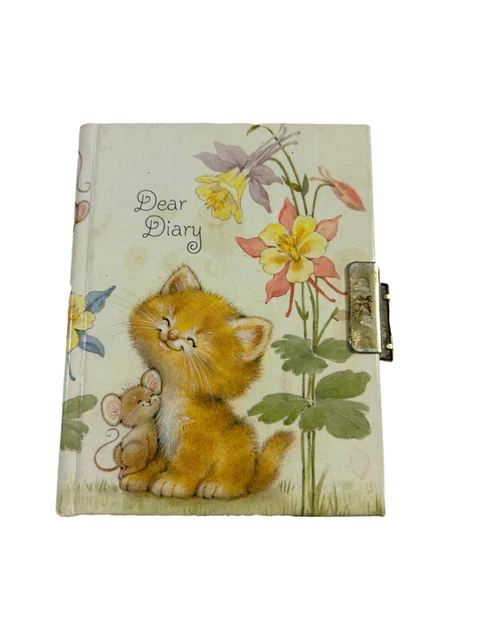 Vintage 1980s Hallmark Dear Diary Kitten Cat Mouse Flowers Used No Key Wear