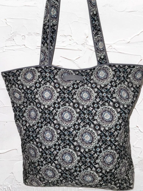 VERA BRADLEY * Charcoal Medallion Miller Large Tote Bag w/Matching Wallet, Nice!