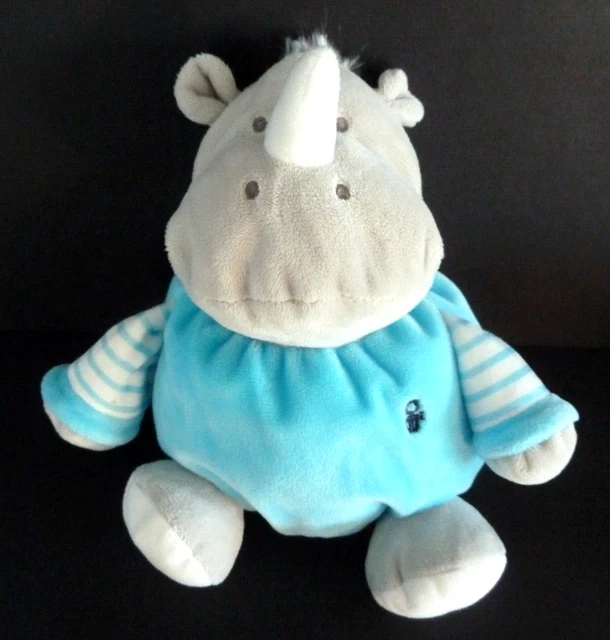 M4. DOUDOU BOULE OBAIBI HIPPOPOTAME bleu gris blanc rayé rayure 21c grelo NEUF*