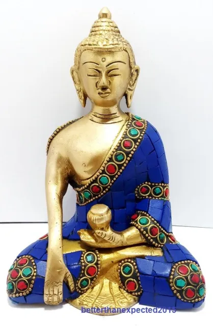 Grande Buda Estatua 16.5cm Piedra Trabajo Medicina Budha Latón Idol Pesado