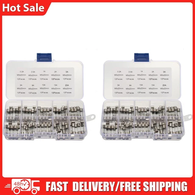 100 pz fusibili tubo di vetro per auto assortiti 10 tipi 0,2 A-20 A fusibile tubo di vetro fusibile fine