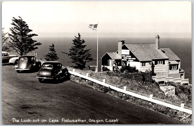 Look-Out On Cape Foulweather State Park Oregon Coast Real Photo RPPC Postcard
