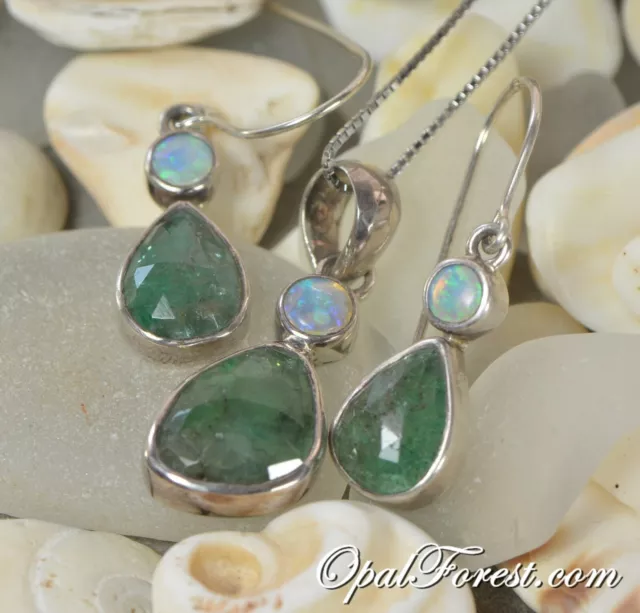 Solid Opal Jewelry Set, Emerald Jewelry Set, Pendant, Earrings, Dangle, Drops