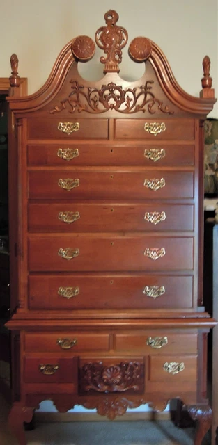 Highboy Chest Dresser Twelve Drawers Gold Hardware