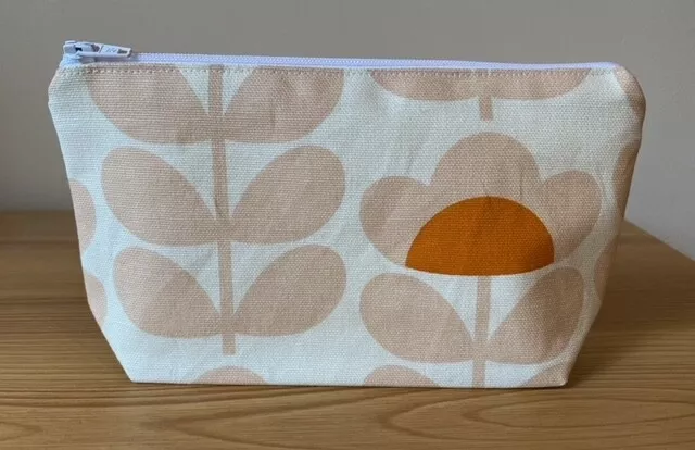 Handmade Make Up Bag Case Made With Orla Kiely Sweet Pea Orange Fabric