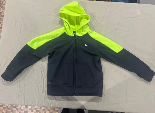 Nike Jacket Youth Size 6 Green Gray  Therma Fit Full Zip Hooded Sweatshirt