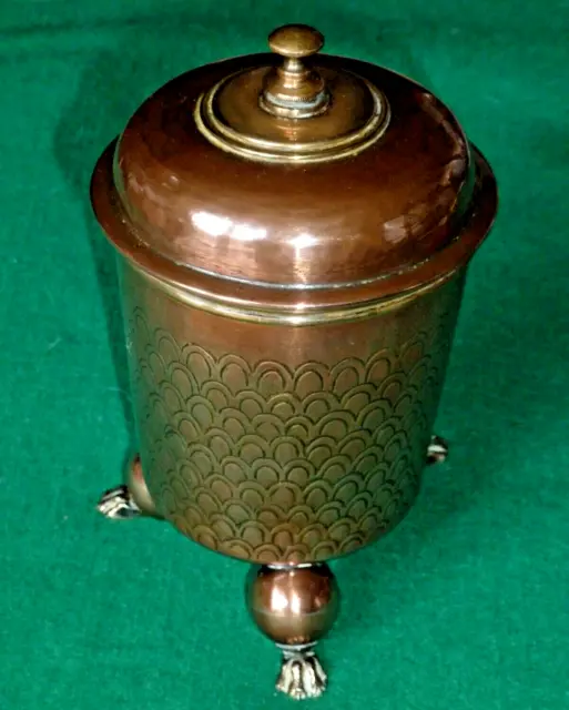 Lovely Antique Copper & Brass Tobacco Jar with Claw Feet 3