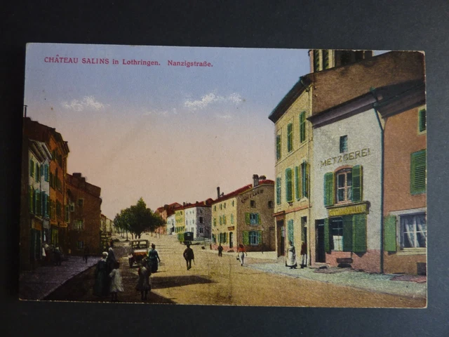CHATEAU SALINS Moselle CPA 57 Rue de Nancy German map color store