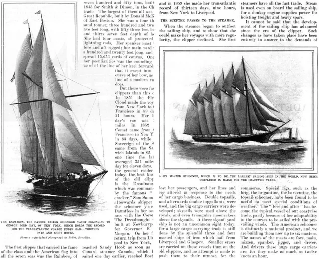 Sailing Ships CLIPPER Schooner Yacht RACING CABIN CAT BOAT Knockabouts 1901 3