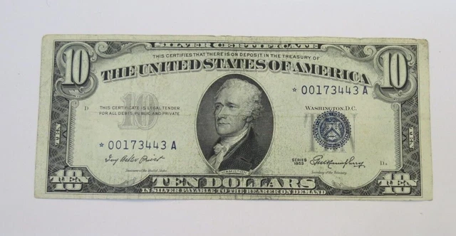 1953 A $10 Star Silver Certificate --Scarcest Of The Series    # 10