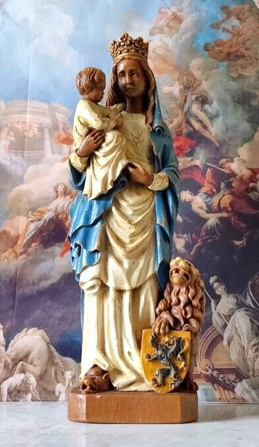 STATUE VIERGE MARIE & Enfant Jesus Notre Dame Des Flandres En Ceramique ...