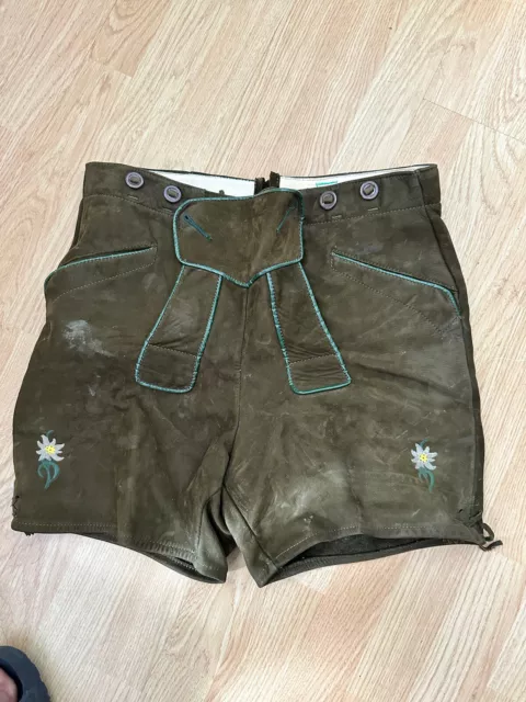 Vintage West German Lederhosen Shorts Oktoberfest Size 27” Waist SCI