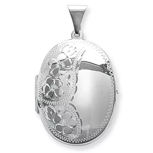 Sterling Silver Flower Engraved Oval Locket