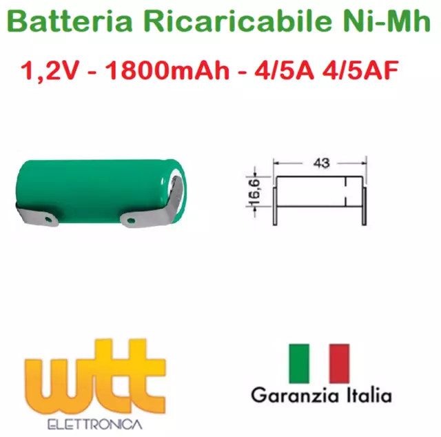 BATTERIA RICARICABILE NI-MH 4/5A 4/5AF 1,2V 1800mAh 17x43mm A SALDARE