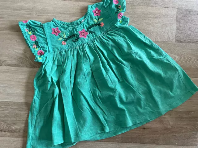 Baby Girl 6-9 months NEXT Green Floral Embroidered Short Sleeve Summer Dress