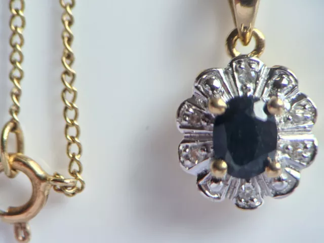 Sapphire & Diamond Pendant in 9ct Yellow Gold