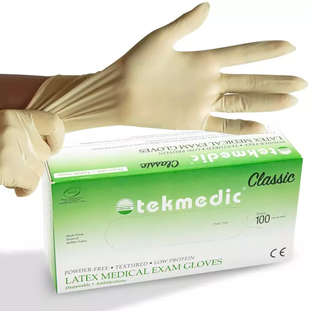 Tekmedic Exam Grade Disposable Latex Gloves - Powder Free Rubber Gloves - , Beau