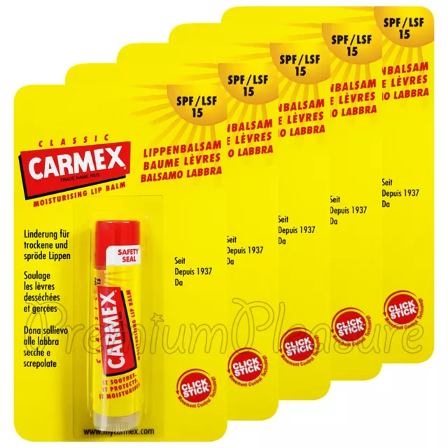 5 X Carmex Klassisch Click Stick Lippenbalsam SPF15 Feuchtigkeits 4.9ml/4.7ml