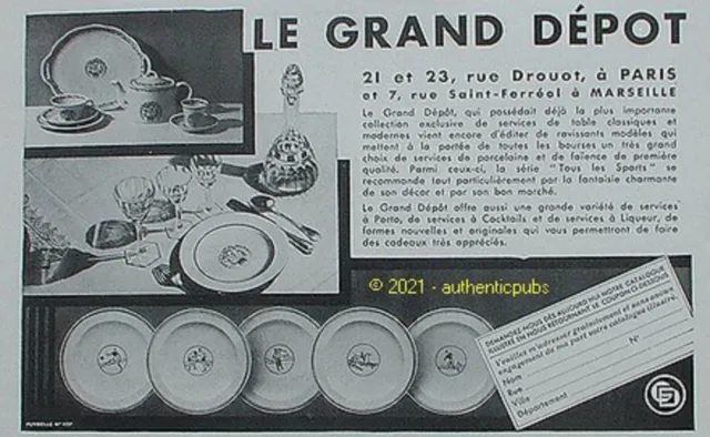Publicite Le Grand Depot Tout Le Decor De La Table Assiettes De 1931 French Ad