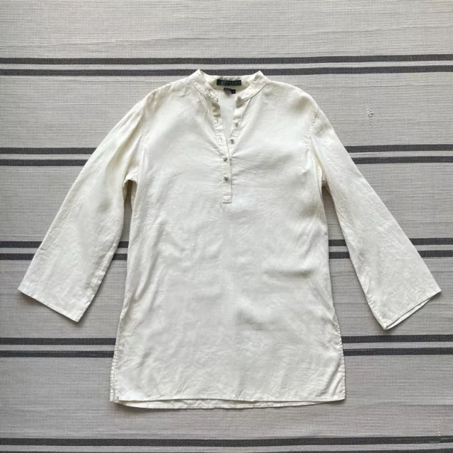 Lauren Ralph Lauren Women's Small Ivory Linen Blouse Shirt Knot Button Tunic