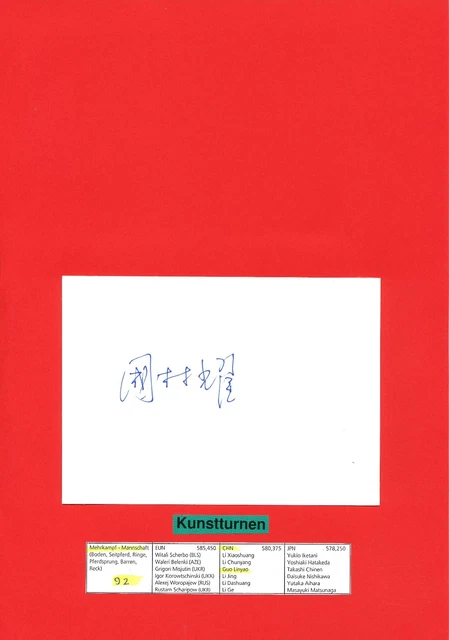 Guo Linyao   China  Turnen 2.OS 1996 Karte original signiert WL 340601