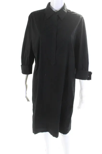 Elie Tahari Women's Collar Long Sleeves Shirt Dress Black Size XL