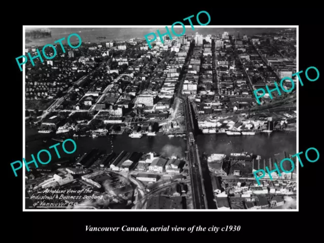 OLD 8x6 HISTORIC PHOTO OF VANCOUVER CANADA AERIAL VIEW OF THE CITY c1930