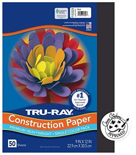 Papel de construcción pesado Pacon Tru-Ray, negro, 9"" x 12", 50 hojas,