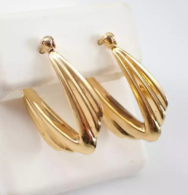 De Valeur Vintage 14K Argent Plaqué or Jaune Pour Femme Créoles Elle Boucles