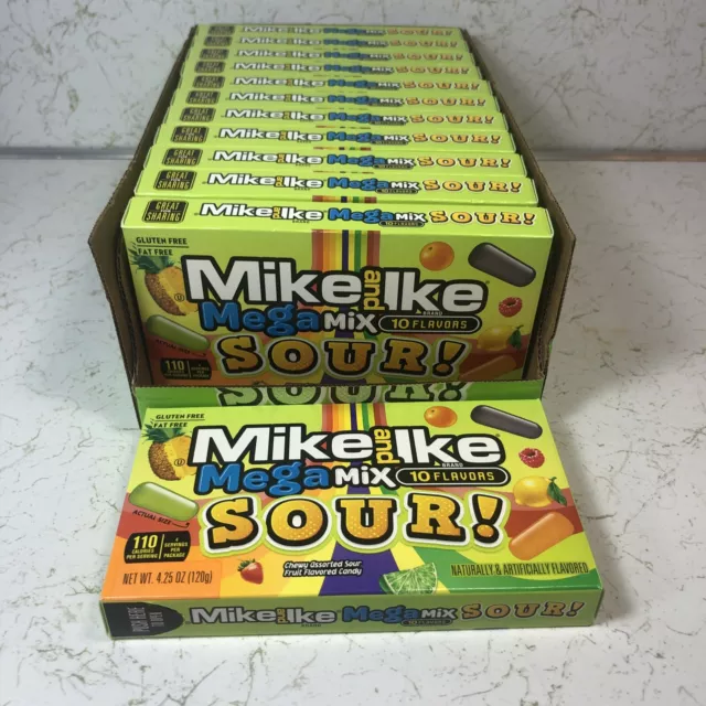 12 PACK * Mike and Ike MEGA MIX 10 FLAVORS Sour Gummy Chewy Candy, 4.25 oz Ea.