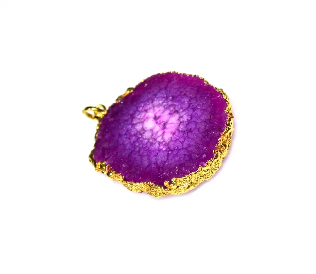115 Cts. Gold Plated Pink Spider Net Design Dyed Agate Pendant Jewellery A824
