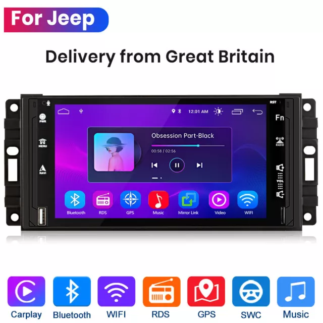Carplay Android 12 Car Stereo 7" Radio for Jeep DODGE Chrysler GPS SAT NAV DAB+