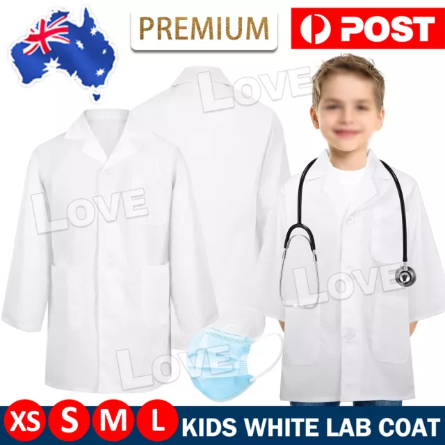 Kids White Lab Coat Doctors Scientist Children Fancy Dress Costume Girls Boys AU