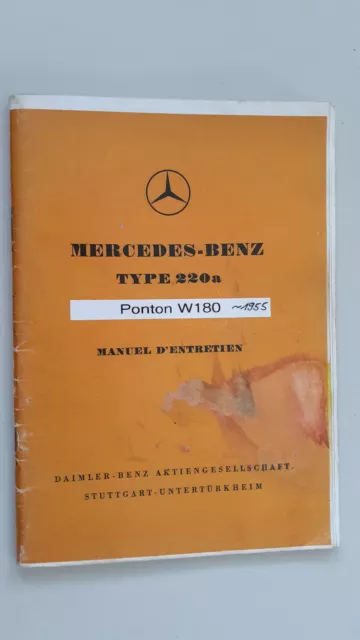 Mercedes-Benz Manuel D'Entretien Typ 220a, W180, et Dictionnaire Service,20pages