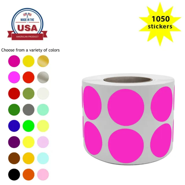 Color Sticker Labels 3/4 Inch 19mm Circle Dots Writable Surface Rolls 1050 Pack