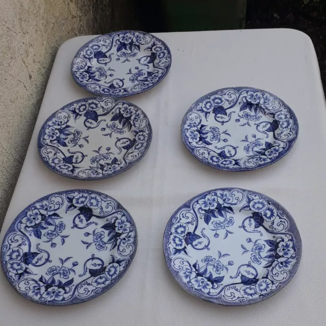 5  Assiettes Plates Creil Montereau Decor Flora