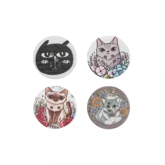 50pcs Cat Theme Wooden Button for Sewing Scrapbooking Knitting Craft DIY Decor