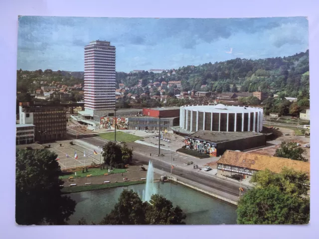 Ak Suhl Stadthalle Hochhaus Wandbild FDGB Waffenmuseum Platz Straße Foto DDR 85