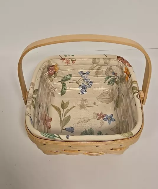 Longaberger 1999 Small Berry Basket Botanical Fields Liner & Plastic Protector