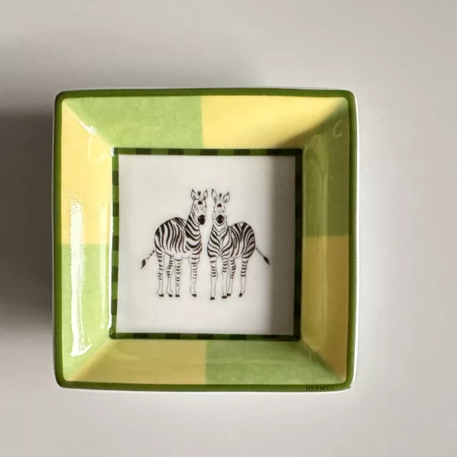 HERMES Africa Vert SCHÄLCHEN 8x8 cm  Zebra Limoges France Vide-Poche quadrat