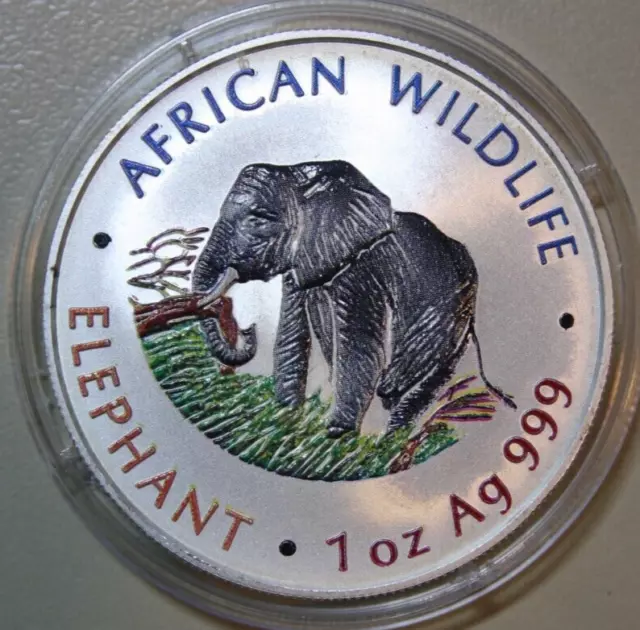 Africa Zambia 2000 Silver 1 OZ " African Wildlife " #F5321 " Elephant Colored