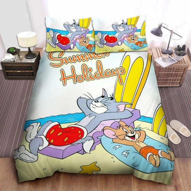 SUMMER HOLIDAYS OF Tom And Jerry Quilt Duvet Cover Set Super King Doona Cover EUR 44,27