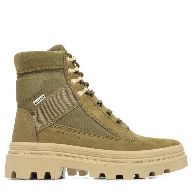 Chaussures Boots Palladium femme Pallatrooper Tact Vert olive Verte Cuir Lacets