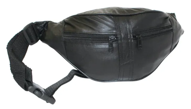 Bumbag Leather Fanny Pack Unisex Black Waist Bag Money Pouch Genuine Leather