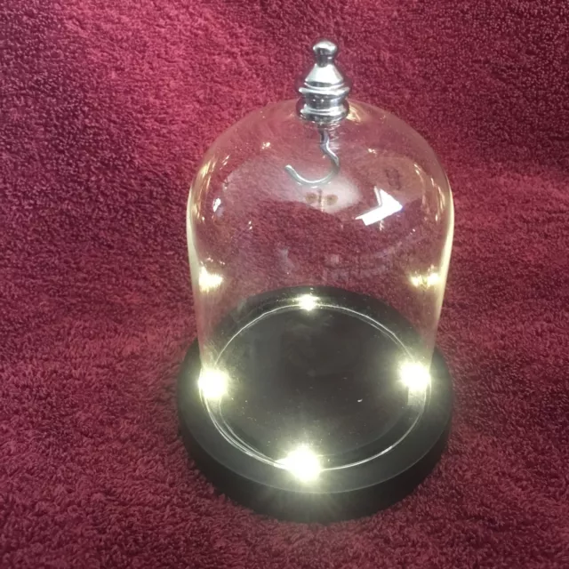 Light Up Glass Display Dome with center hook, 2 different metal finishes