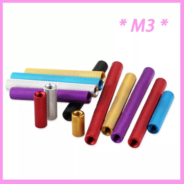 M3 Knurled Female to Female Sleeve Round Standoff Threaded Spacers Aluminum