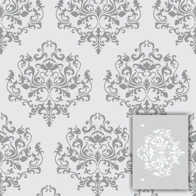 DAMASK WALL STENCIL kit *2 INCLUDED* LARGE 12"x9" Faux Mural Pattern