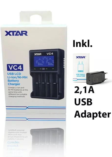 XTAR Ladegerät VC4 Charger USB Ladegerät für Ni-MH und Li-Ion Akkus