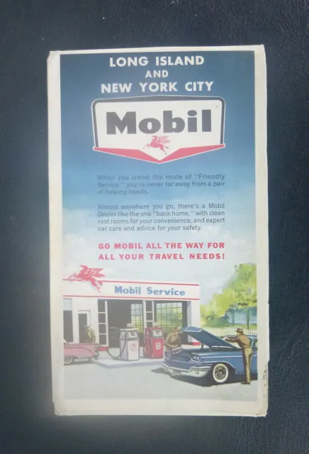 1962 New York City Long Island road map Mobil  oil  gas early interstate
