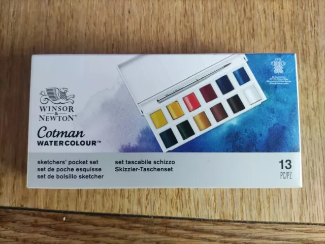 Winsor and Newton Cotman Aquarell Set Skizzierer Taschenbox 13 halbe Pfannen - NEU